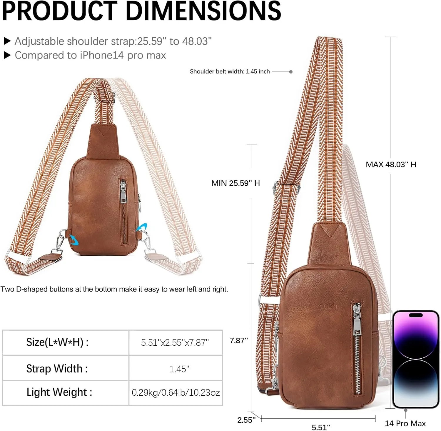 CLUCI Small Sling Bag for Women Vegan Leather Crossbody Chest Bags Trendy, Women's Fanny Pack