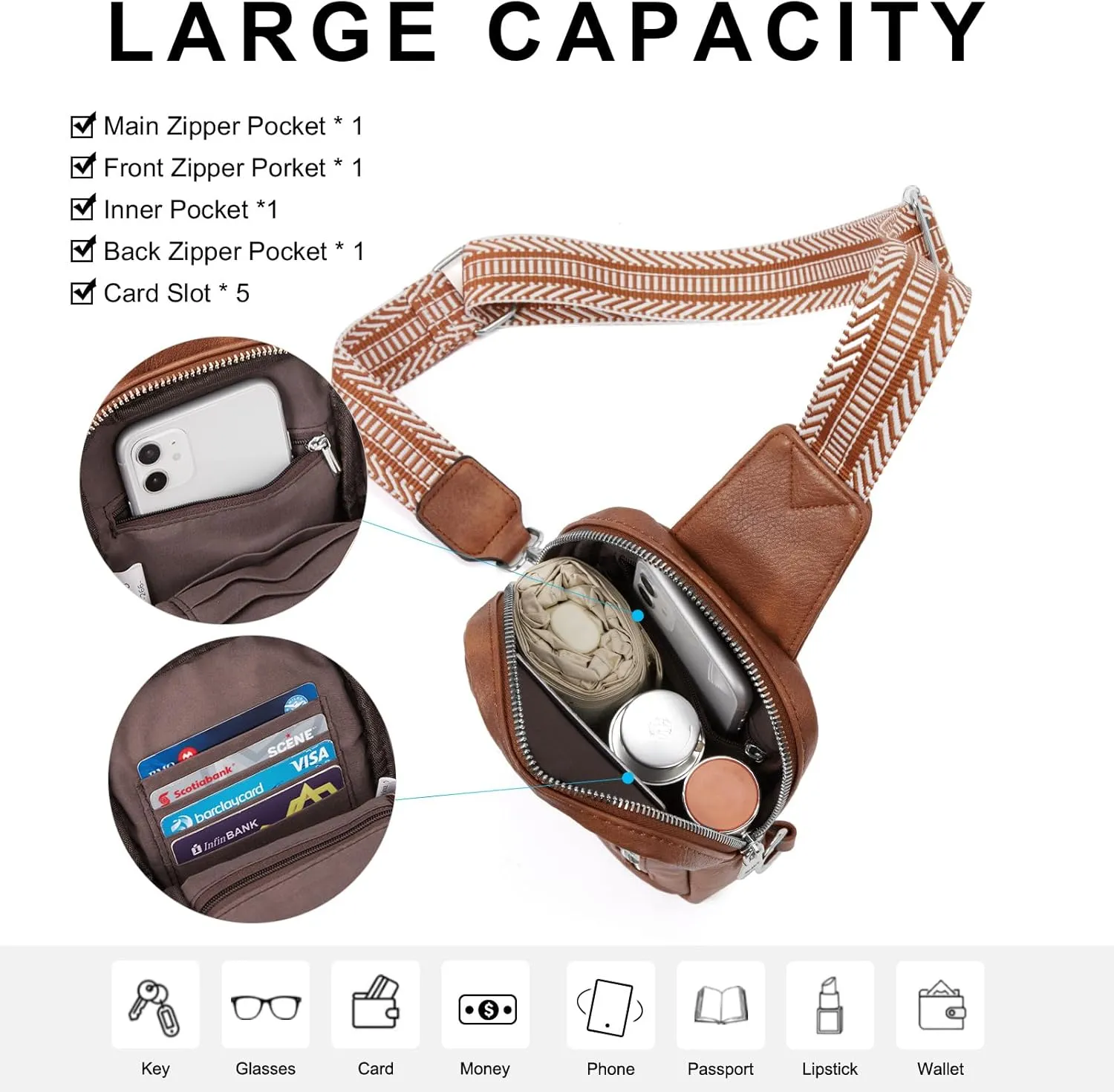 CLUCI Small Sling Bag for Women Vegan Leather Crossbody Chest Bags Trendy, Women's Fanny Pack