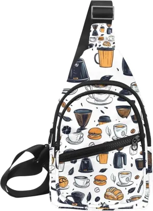coffee makers cups bakery milk (3) Crossbody Bag with Adjustable Shoulder Strap, Shoulder Bag for Men and Women Sling Backpack for Travel, Cycling, Work, Sport