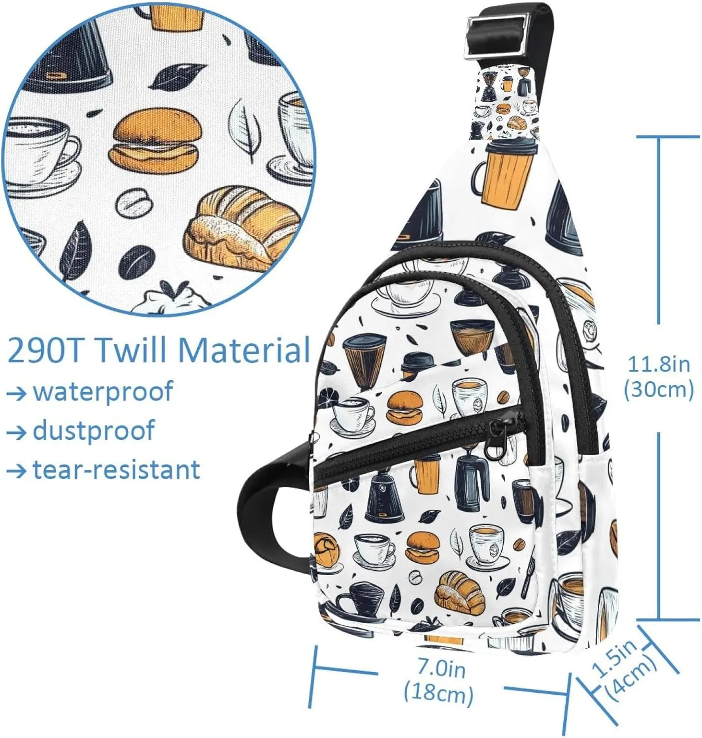 coffee makers cups bakery milk (3) Crossbody Bag with Adjustable Shoulder Strap, Shoulder Bag for Men and Women Sling Backpack for Travel, Cycling, Work, Sport