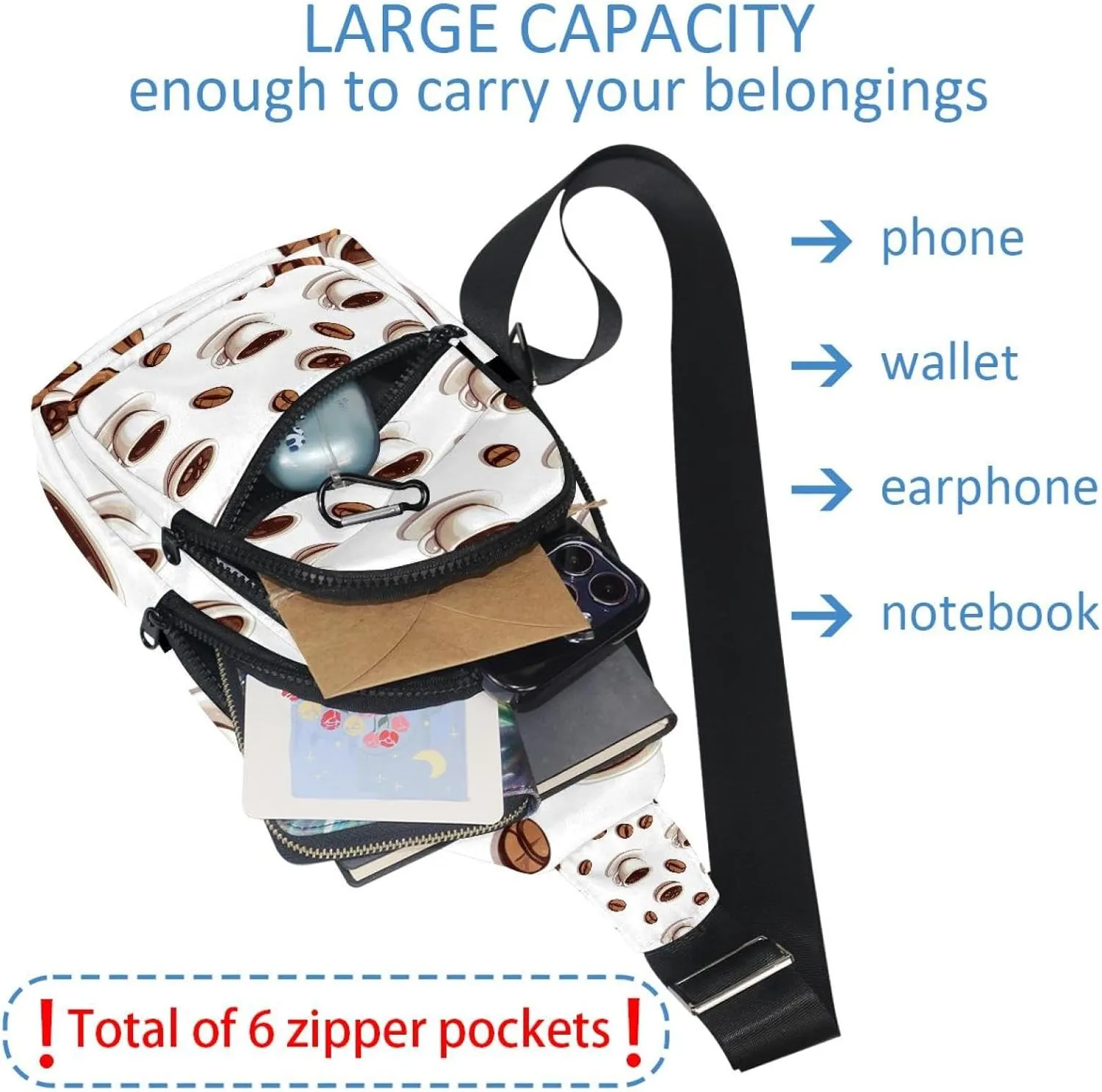 Coffee Tables (1) Sling Backpack, Adjustable Crossbody Shoulder Bag Travel Hiking Daypack