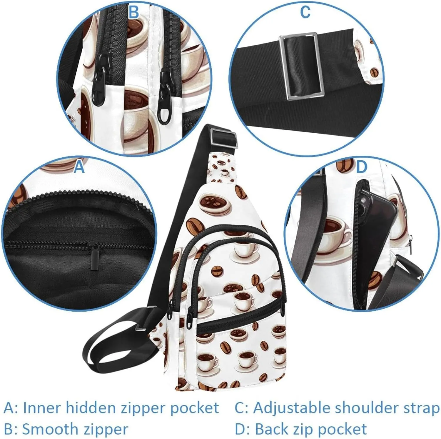 Coffee Tables (1) Sling Backpack, Adjustable Crossbody Shoulder Bag Travel Hiking Daypack