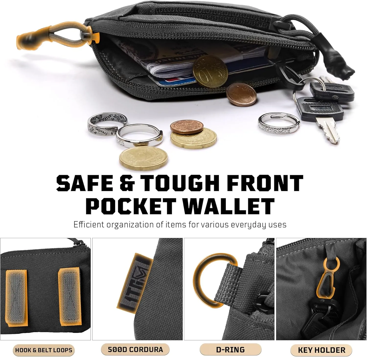 Coin Purse, 500D CORDURA Small Coin Pouch for Men, Minimalist Wallet Change Bag Money Pouch Tactical ID Card Holder with YKK Zipper