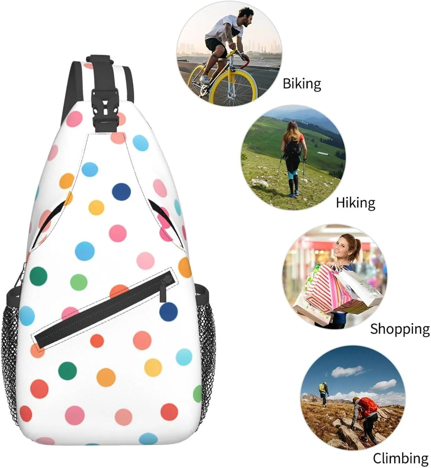 Coloful Polka Dot Pattern Sling Bag Crossbody Bag for Men Women, Daypack Chest Backpack Shoulder Bag for Travle Hiking