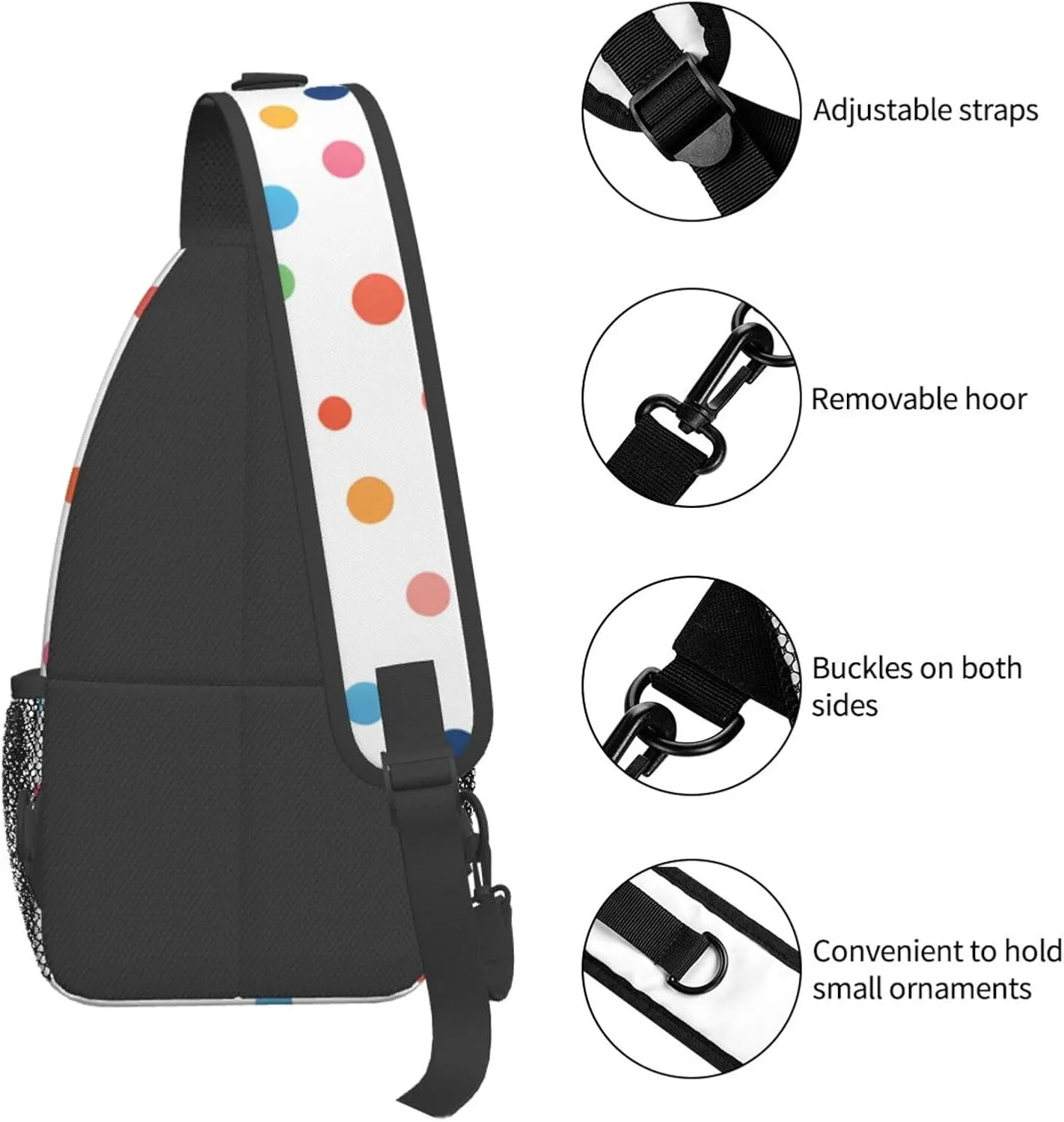 Coloful Polka Dot Pattern Sling Bag Crossbody Bag for Men Women, Daypack Chest Backpack Shoulder Bag for Travle Hiking