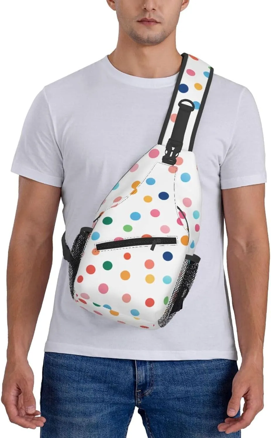 Coloful Polka Dot Pattern Sling Bag Crossbody Bag for Men Women, Daypack Chest Backpack Shoulder Bag for Travle Hiking
