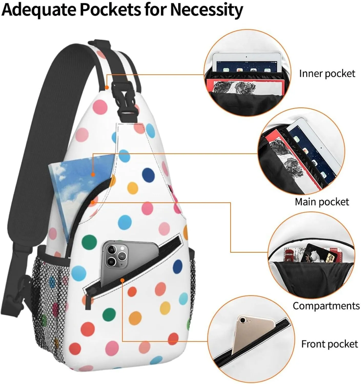 Coloful Polka Dot Pattern Sling Bag Crossbody Bag for Men Women, Daypack Chest Backpack Shoulder Bag for Travle Hiking