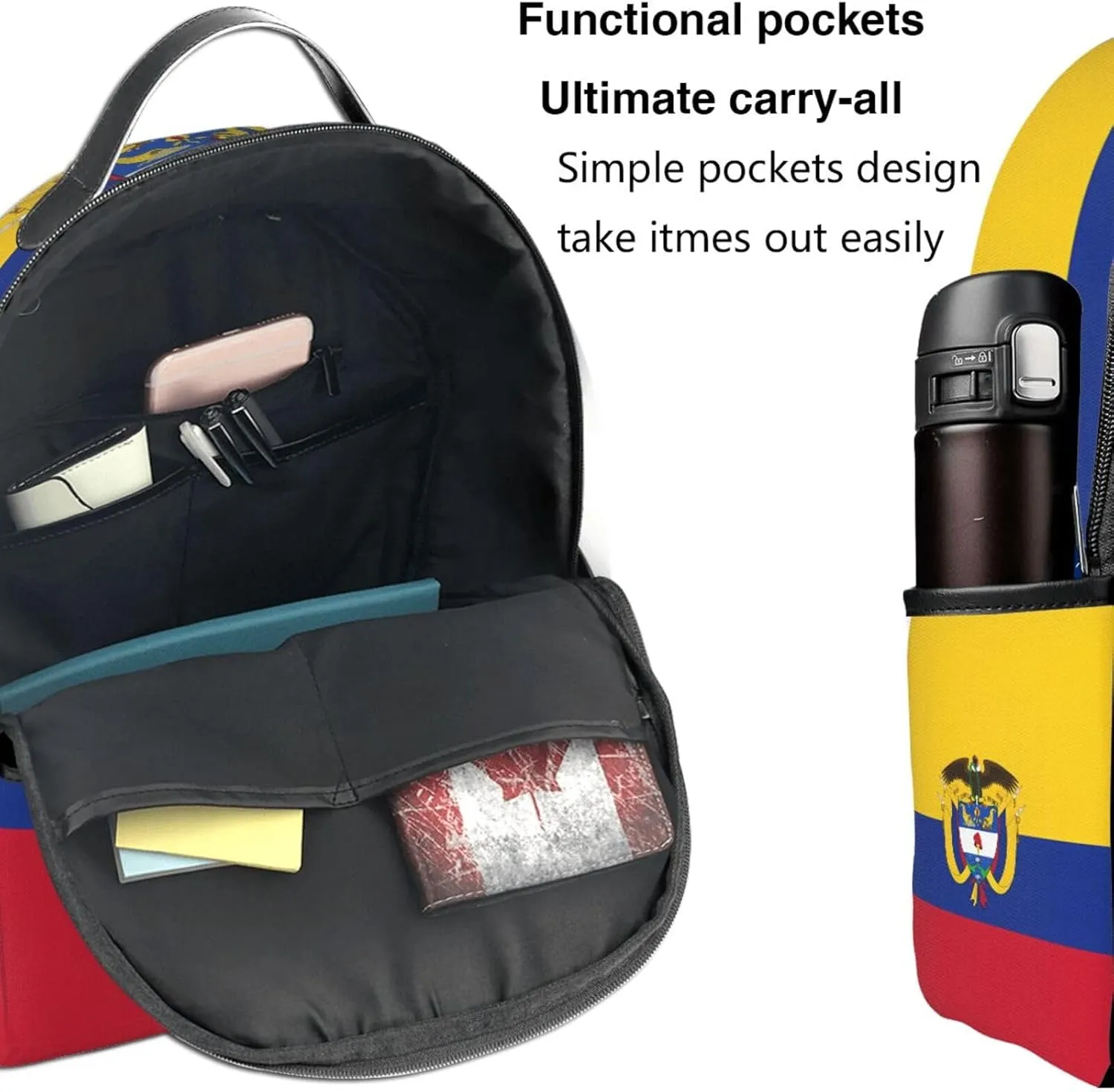 Colombia Coat of Arms Flag Colombian Flags Casual Backpacks Laptop Backpack Carry-on Daypack Sports Travel Rucksack Lightweight Working Bag for Outdoor Hiking Cycling Walking