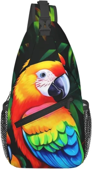 Colored Parrot Crossbody Bags for Men Women Fashion Sling Backpack Casual Chest Bag Travel Hiking Daypack