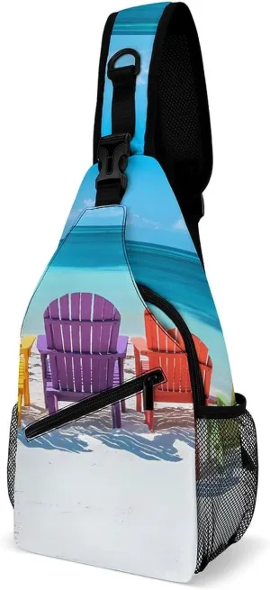 Colorful Beach Chairs Casual Sling Bag Backpack Travel Shoulder Chest Crossbody Bags Adjustable Daypack Unisex