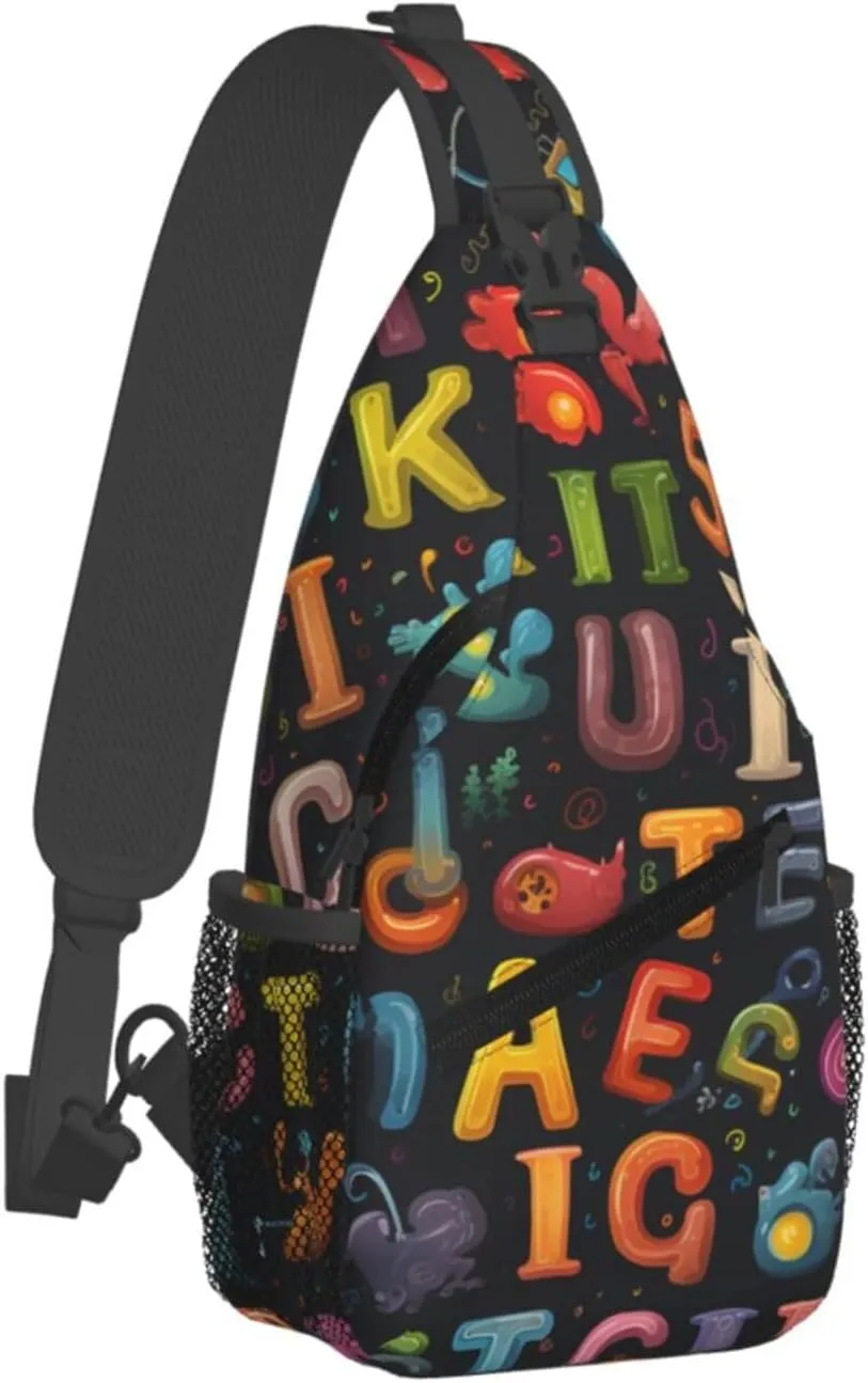 Colorful Education Alphabet Sling Bag Crossbody Bag for Men Women, Daypack Chest Backpack Shoulder Bag for Travle Hiking