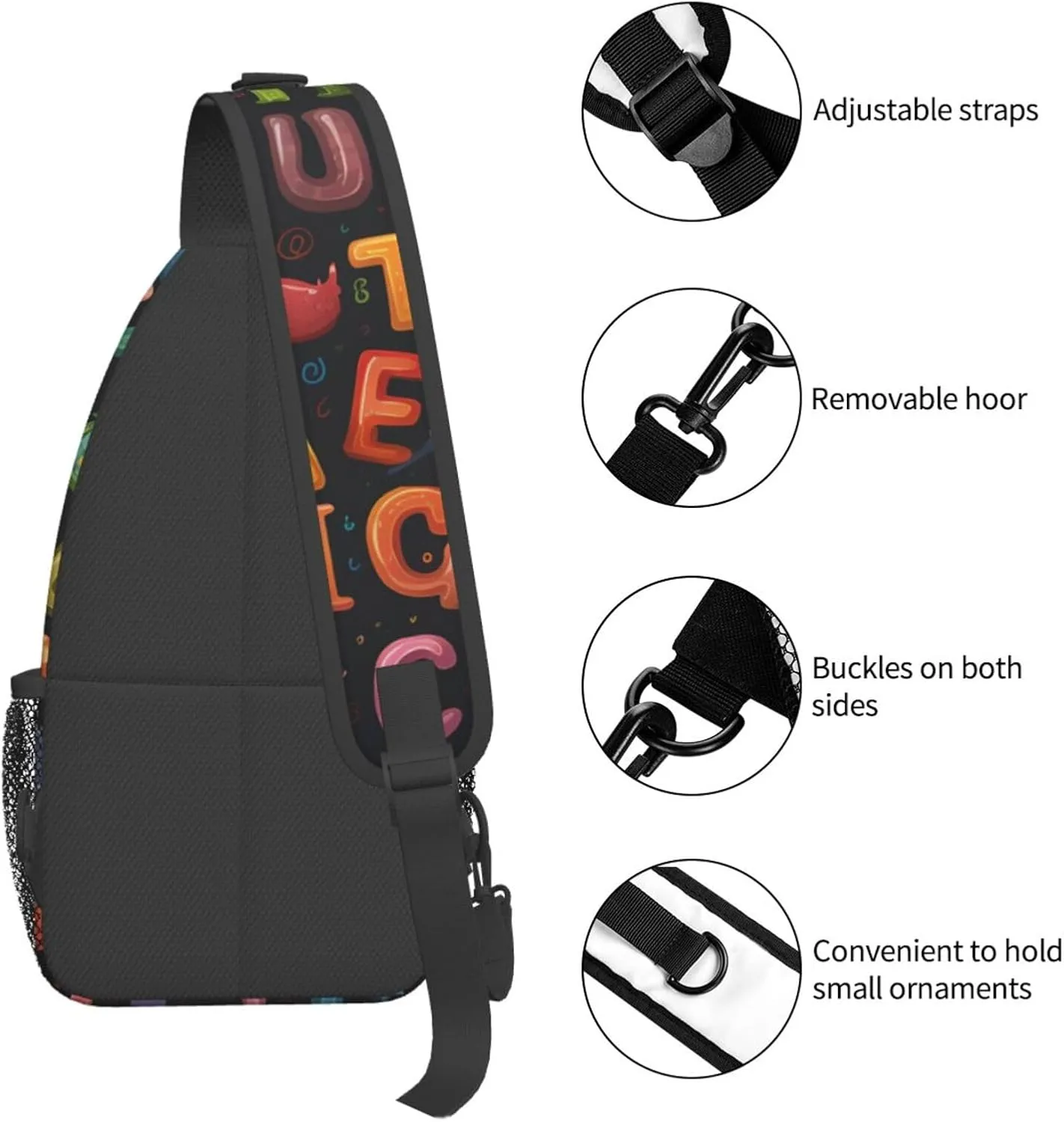 Colorful Education Alphabet Sling Bag Crossbody Bag for Men Women, Daypack Chest Backpack Shoulder Bag for Travle Hiking