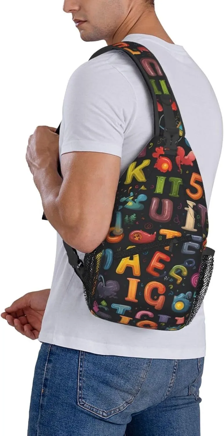 Colorful Education Alphabet Sling Bag Crossbody Bag for Men Women, Daypack Chest Backpack Shoulder Bag for Travle Hiking