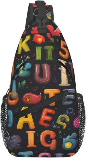 Colorful Education Alphabet Sling Bag Crossbody Bag for Men Women, Daypack Chest Backpack Shoulder Bag for Travle Hiking