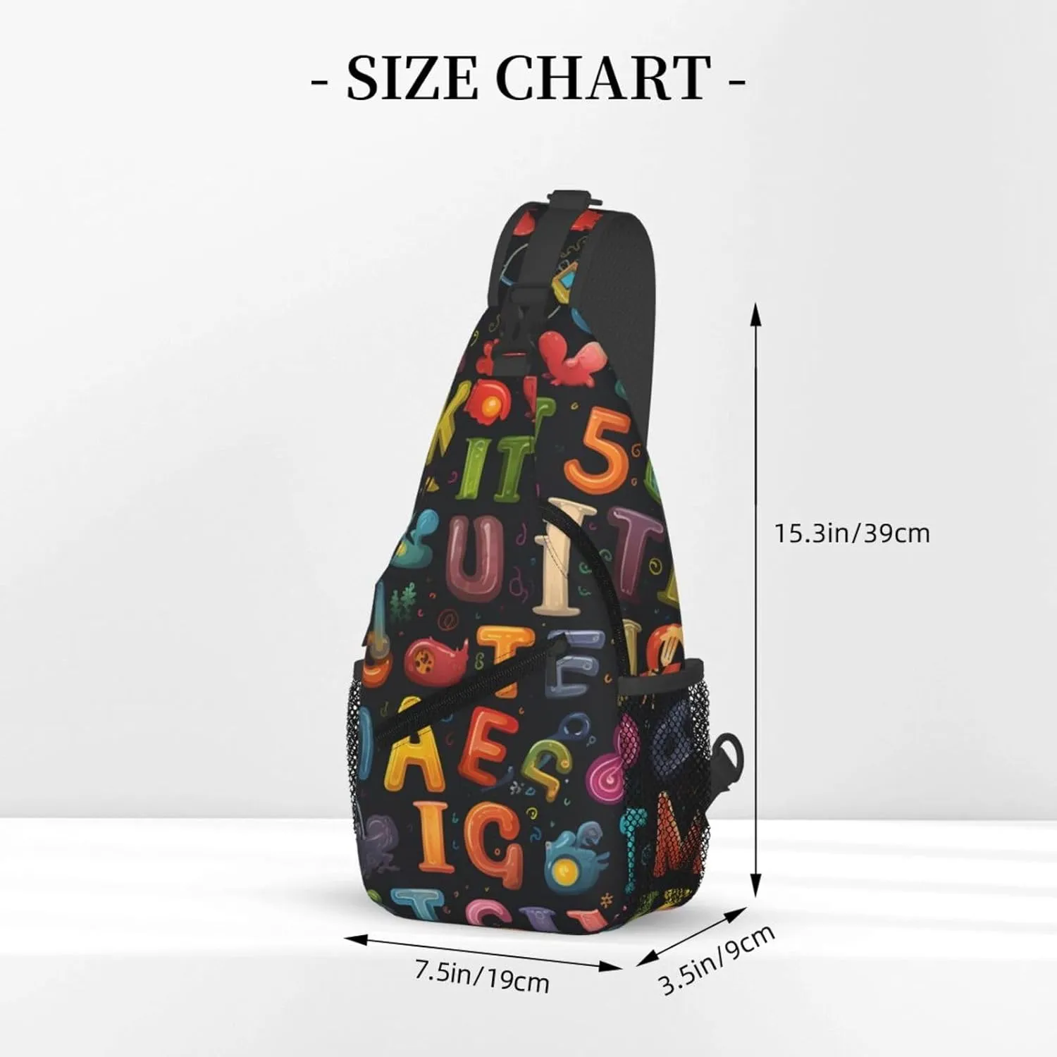 Colorful Education Alphabet Sling Bag Crossbody Bag for Men Women, Daypack Chest Backpack Shoulder Bag for Travle Hiking