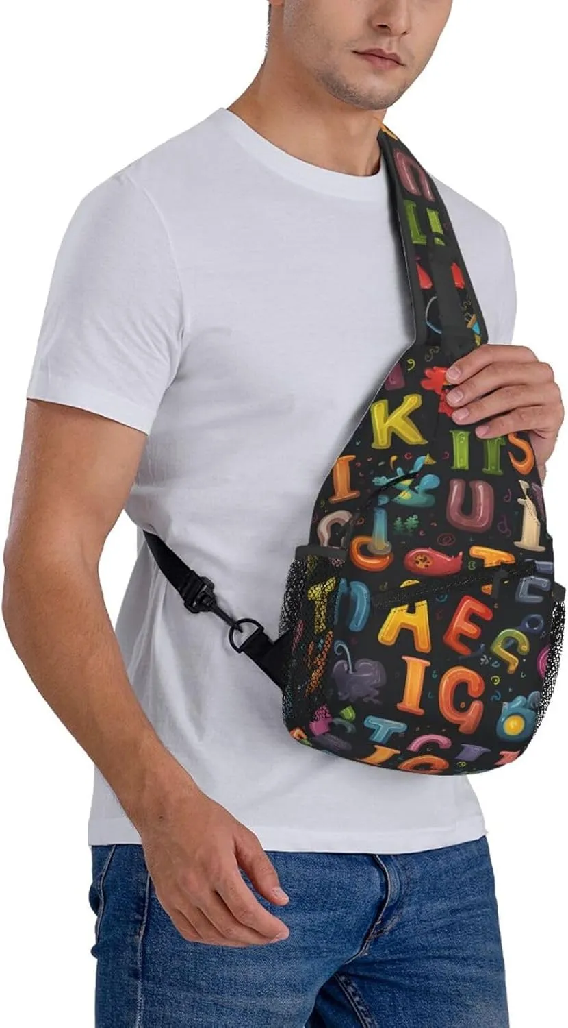 Colorful Education Alphabet Sling Bag Crossbody Bag for Men Women, Daypack Chest Backpack Shoulder Bag for Travle Hiking