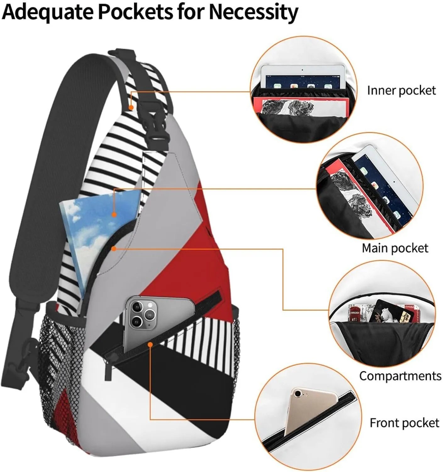 Colorful Geometry Chest Sling Bag Crossbody Shoulder Backpack Bag Gym Cycling Daypack Travel Hiking Cross Bag