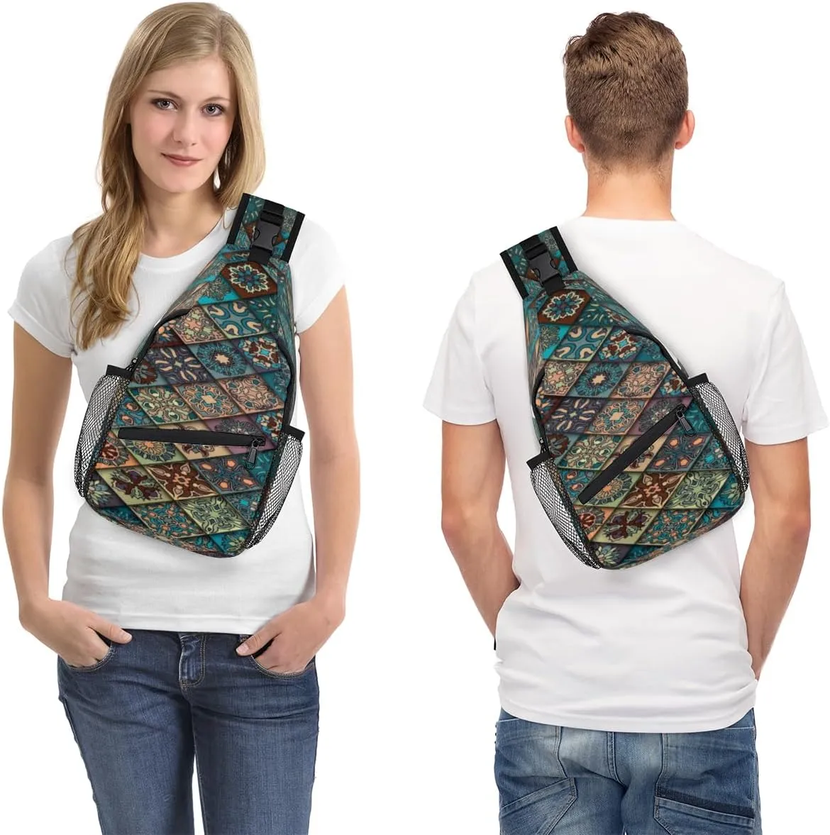 Colorit Mandalas Grid Sling Bag for Women Men Crossbody Sling Backpack Shoulder Bag Chest Bag Daypack for Travel Hiking Outdoor