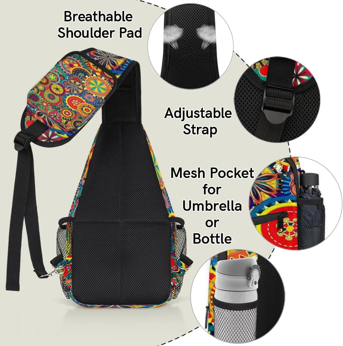 Colorit Mandalas Sling Bag for Women Men Crossbody Sling Backpack Shoulder Bag Chest Bag Daypack for Travel Hiking Outdoor