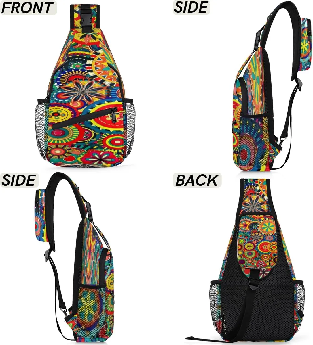 Colorit Mandalas Sling Bag for Women Men Crossbody Sling Backpack Shoulder Bag Chest Bag Daypack for Travel Hiking Outdoor