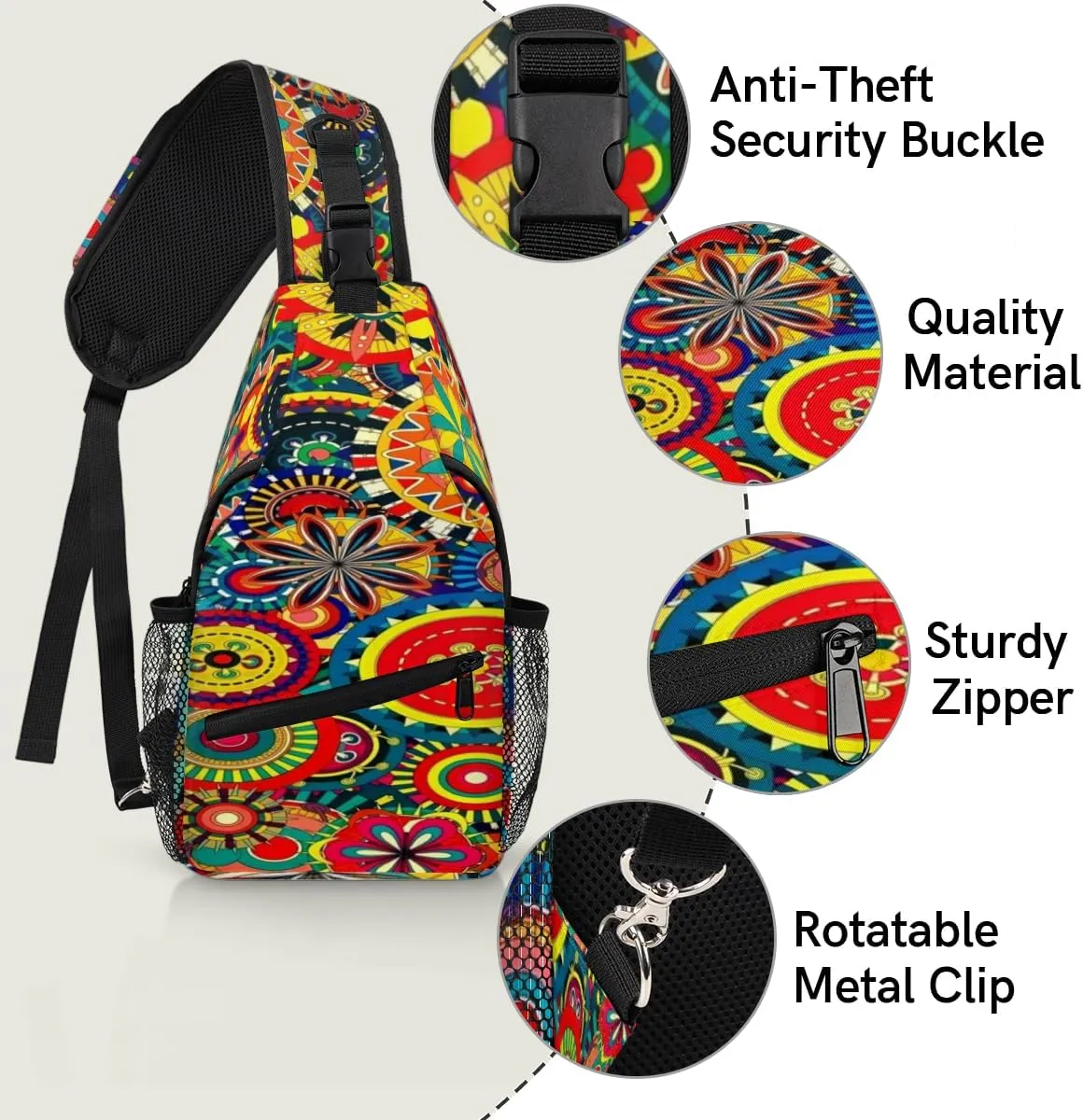 Colorit Mandalas Sling Bag for Women Men Crossbody Sling Backpack Shoulder Bag Chest Bag Daypack for Travel Hiking Outdoor