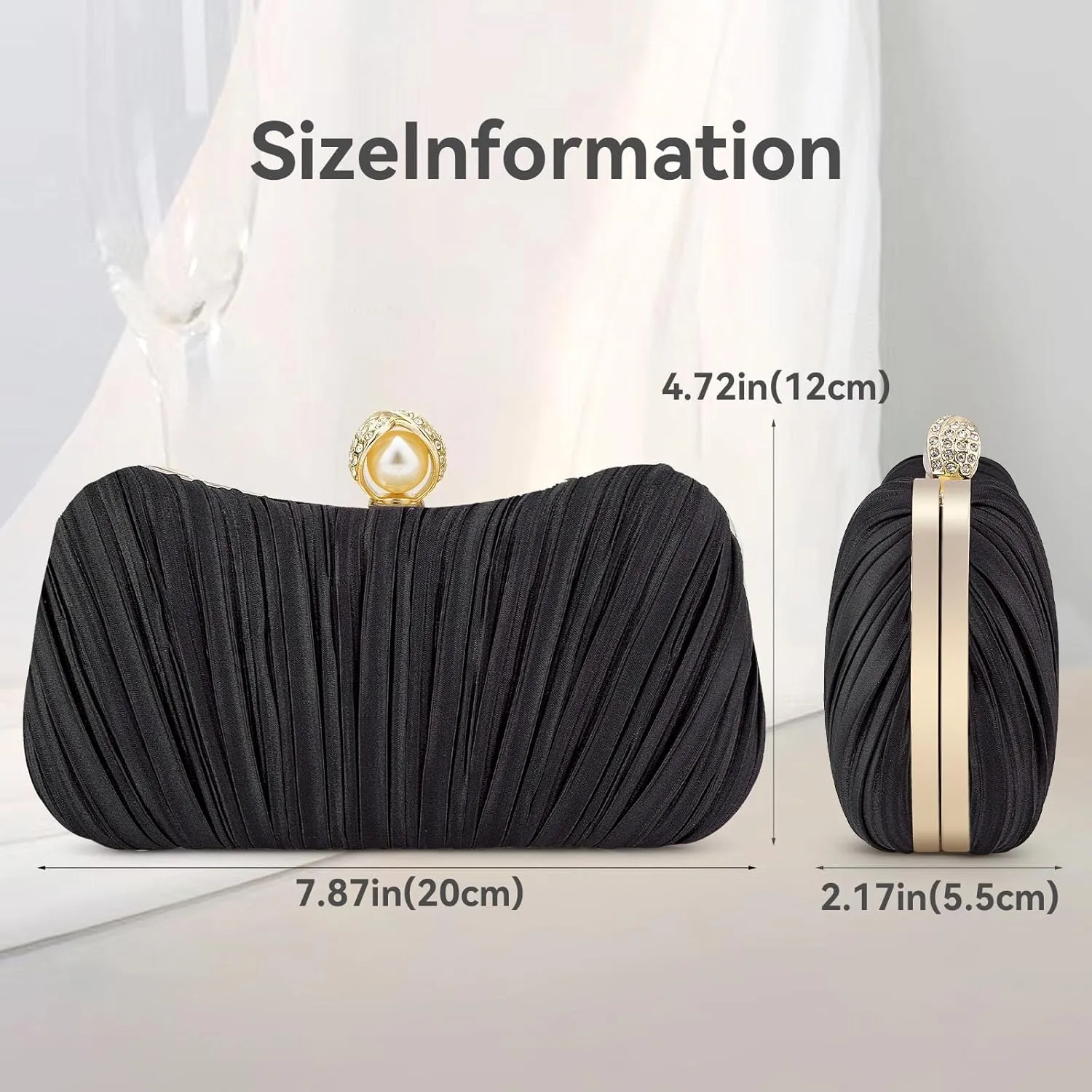 Comeon Clutch Purses for Women Satin Evening Handbags Pleated Party Clutch Bag Elegant Pearl Wedding Formal Purse with Chain