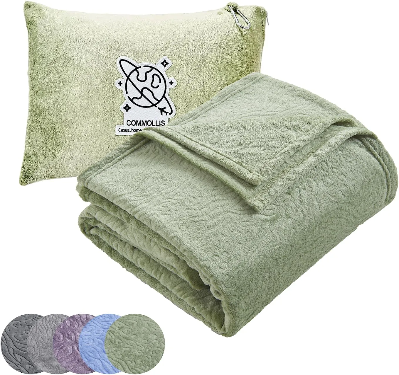 Commollis 2-in-1 Travel Blanket & Pillow for Airplane, Car, Train - Warm Compact Flight Blanket with Luggage Strap & Backpack Clip, Machine Washable, All-Season Use