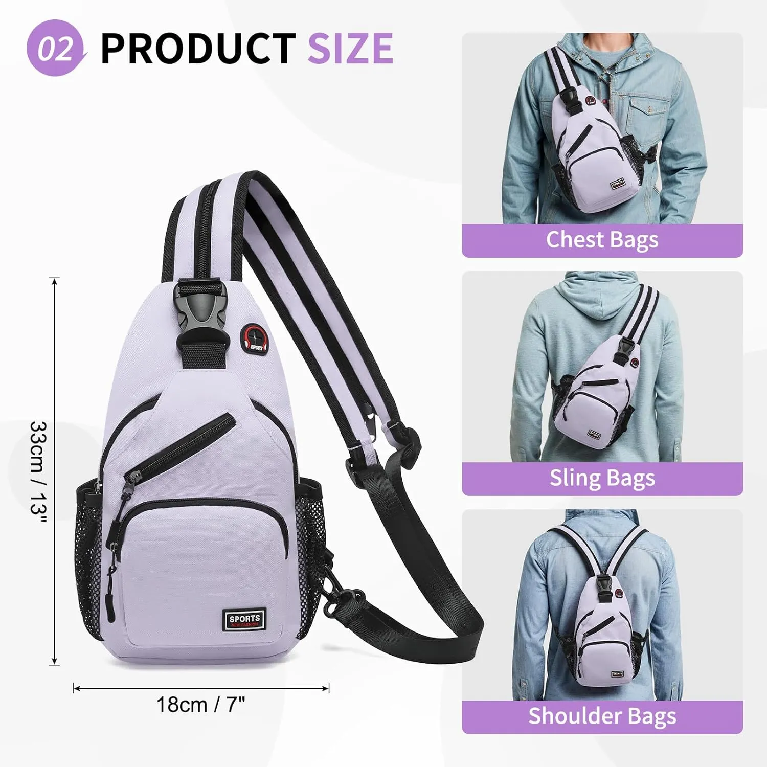 Convertible Sling Bag Crossbody Backpack, 11-Inch Pads Bags with Headphone Jack Shoulder Bag Casual Pack for Women Men Hiking Travel Cycling (Purple)