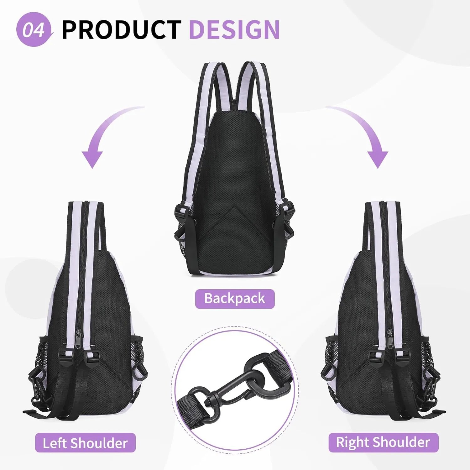 Convertible Sling Bag Crossbody Backpack, 11-Inch Pads Bags with Headphone Jack Shoulder Bag Casual Pack for Women Men Hiking Travel Cycling (Purple)