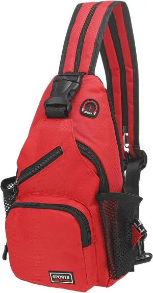 Convertible Sling Bag Crossbody Backpack - 7"x13" (LXH) Good for Women Men Hiking Travel Cycling - Shoulder Bag Casual Packs with Headphone Jack - Red