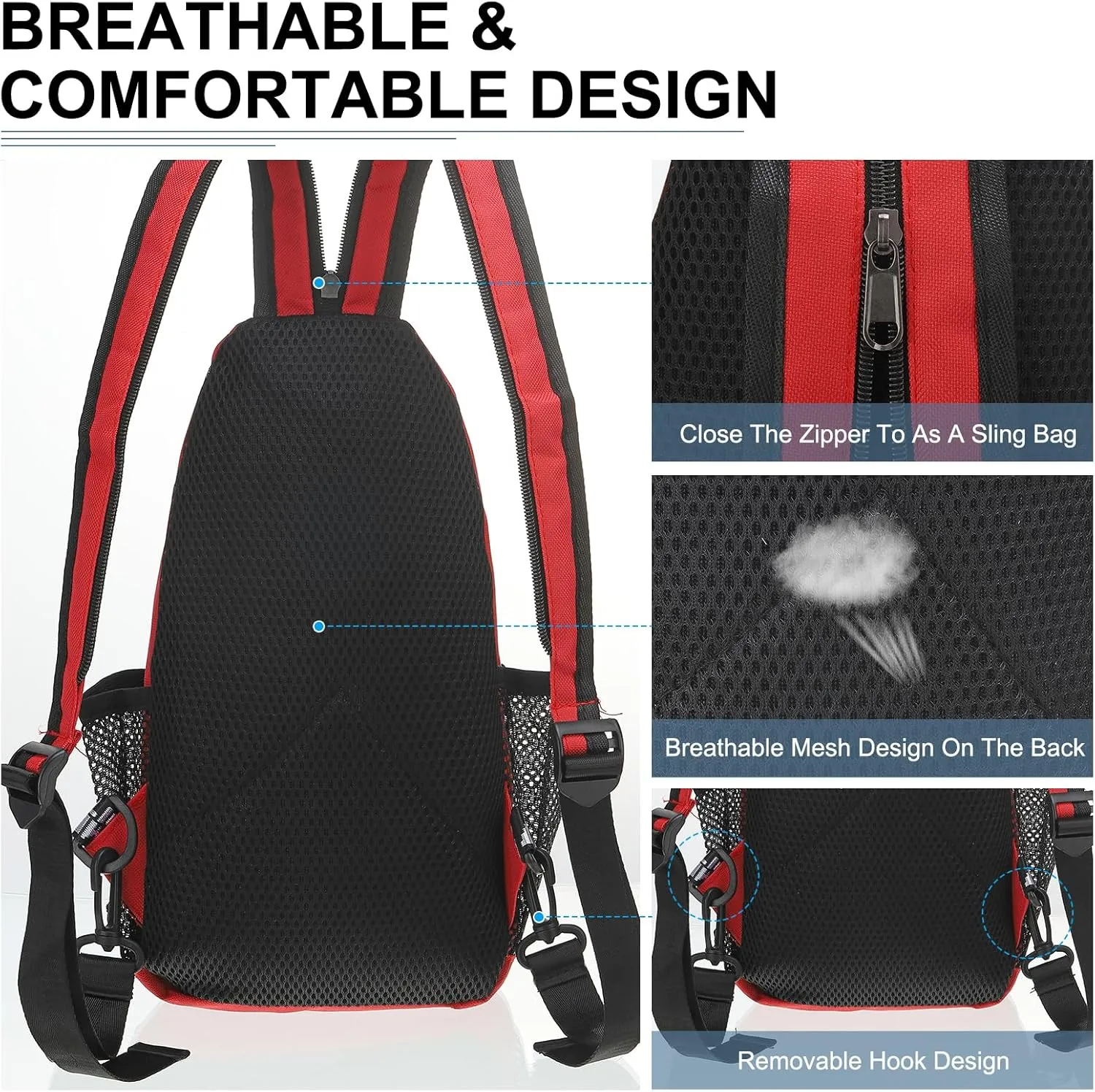 Convertible Sling Bag Crossbody Backpack - 7"x13" (LXH) Good for Women Men Hiking Travel Cycling - Shoulder Bag Casual Packs with Headphone Jack - Red