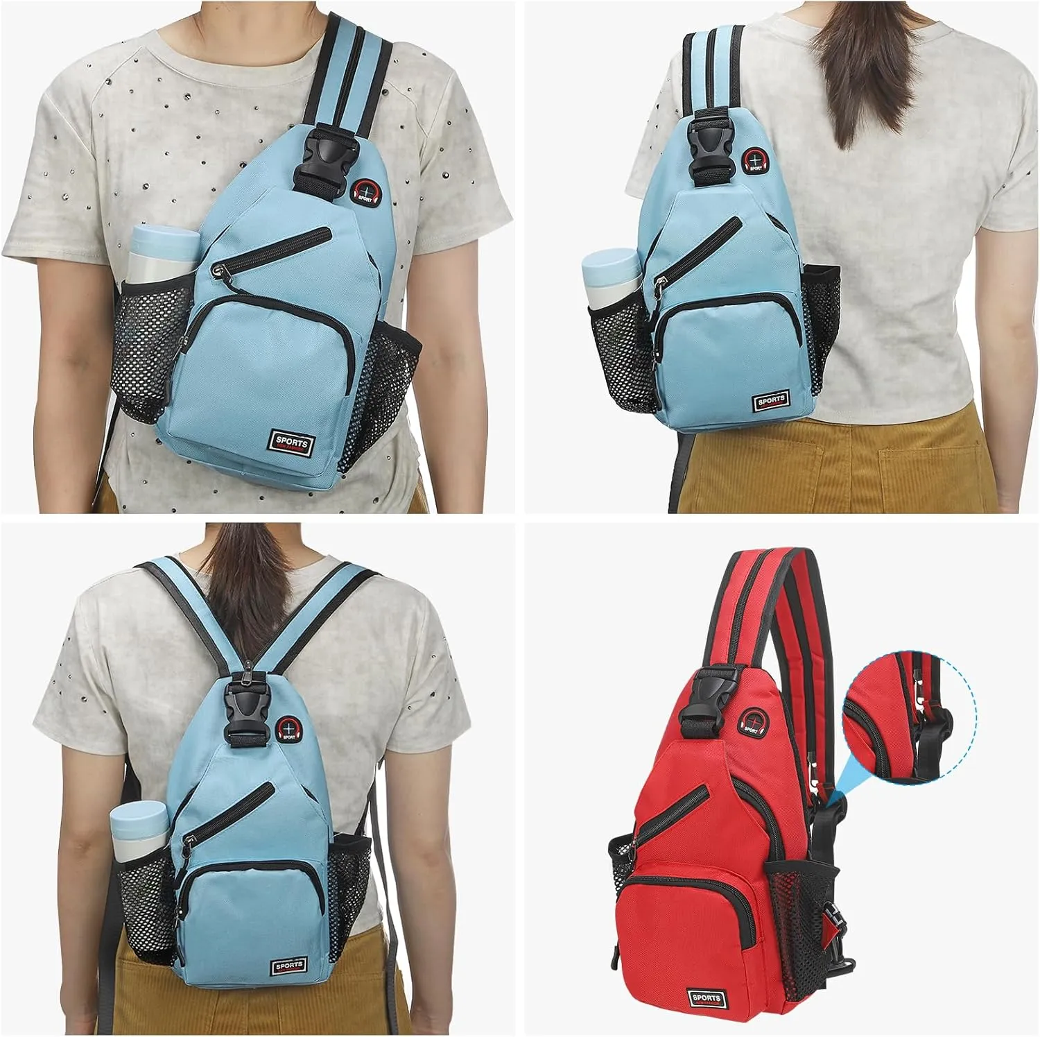 Convertible Sling Bag Crossbody Backpack - 7"x13" (LXH) Good for Women Men Hiking Travel Cycling - Shoulder Bag Casual Packs with Headphone Jack - Red