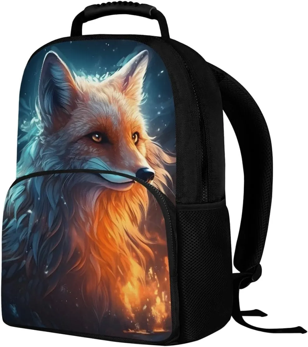 Cool Wolf Fox Animal Printed Backpacks for Boys Kids Teens Casual Soft Comfy Rucksack School Bags for Kindergarten,Blue Yellow Fox