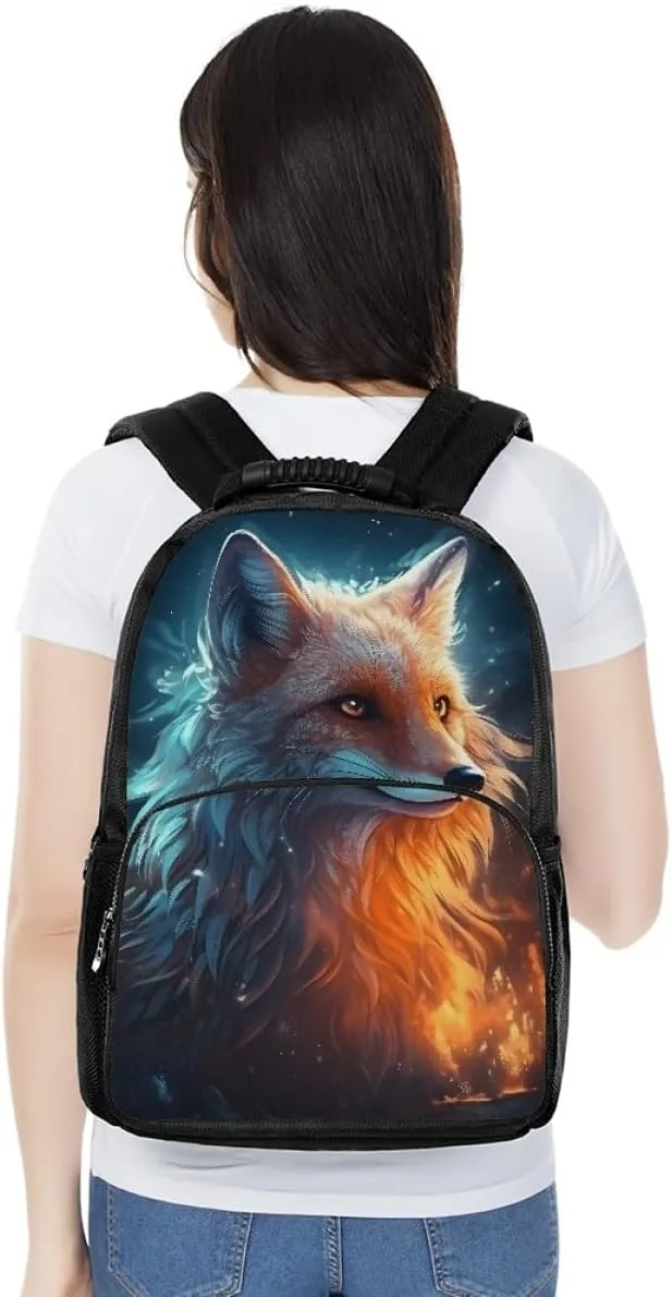 Cool Wolf Fox Animal Printed Backpacks for Boys Kids Teens Casual Soft Comfy Rucksack School Bags for Kindergarten,Blue Yellow Fox