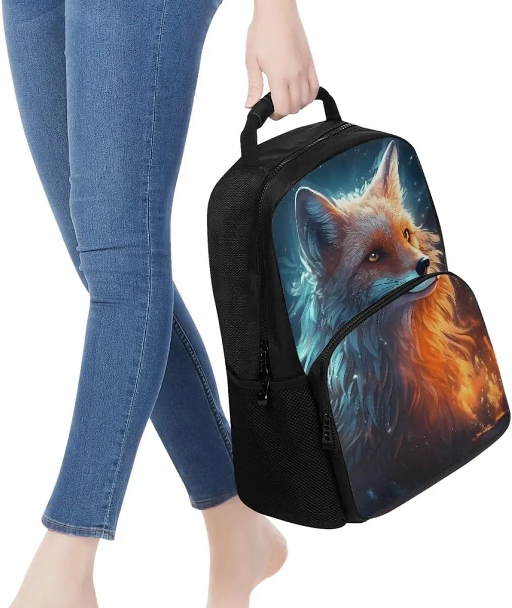 Cool Wolf Fox Animal Printed Backpacks for Boys Kids Teens Casual Soft Comfy Rucksack School Bags for Kindergarten,Blue Yellow Fox