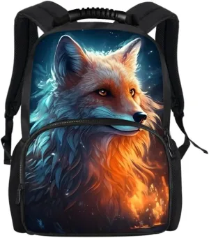 Cool Wolf Fox Animal Printed Backpacks for Boys Kids Teens Casual Soft Comfy Rucksack School Bags for Kindergarten,Blue Yellow Fox