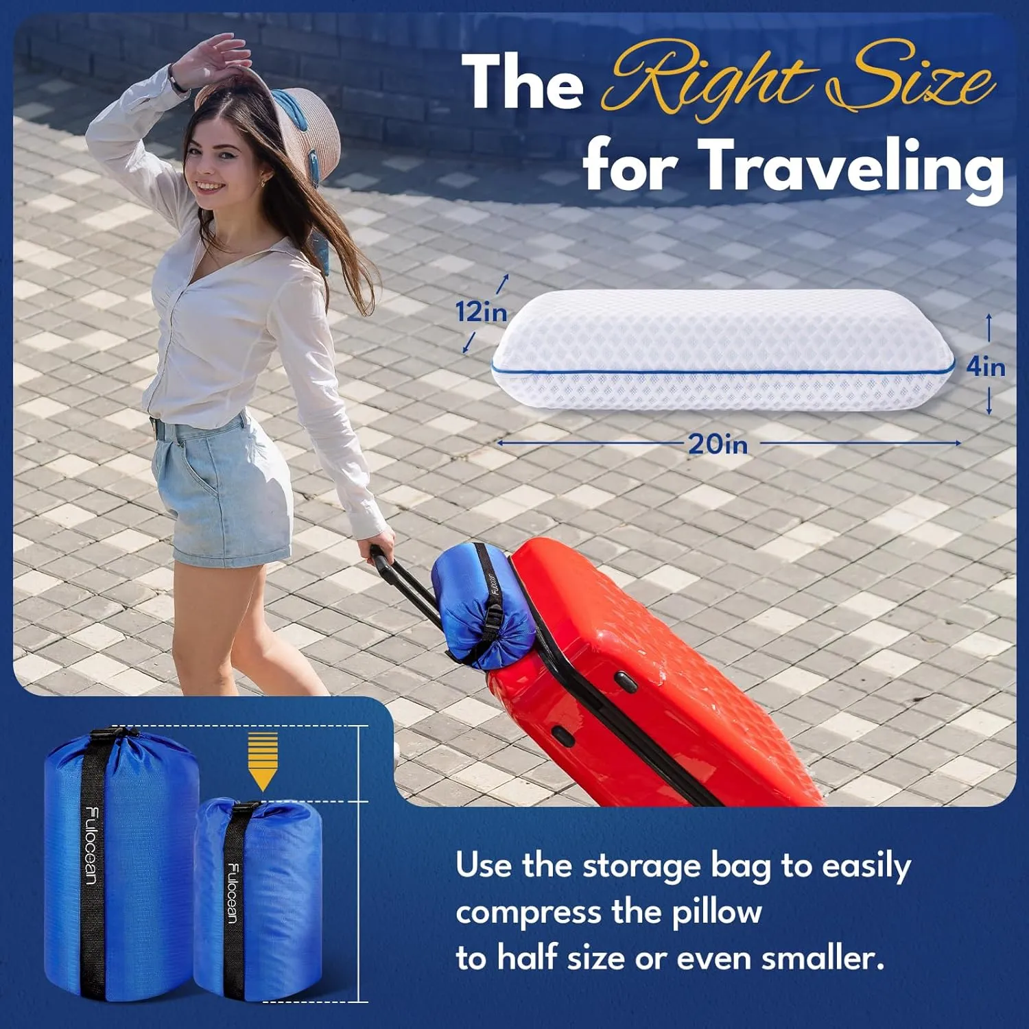 Cooling Travel & Camping Memory Foam Pillow for Sleeping,Contoured Support Medium Firm Small Travel Pillows for Airplanes & Backpacking Car Toddler Kids Compact Lightweight, Breathable Washable Cover