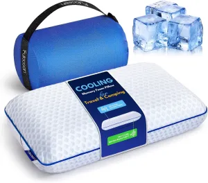 Cooling Travel & Camping Memory Foam Pillow for Sleeping,Contoured Support Medium Firm Small Travel Pillows for Airplanes & Backpacking Car Toddler Kids Compact Lightweight, Breathable Washable Cover