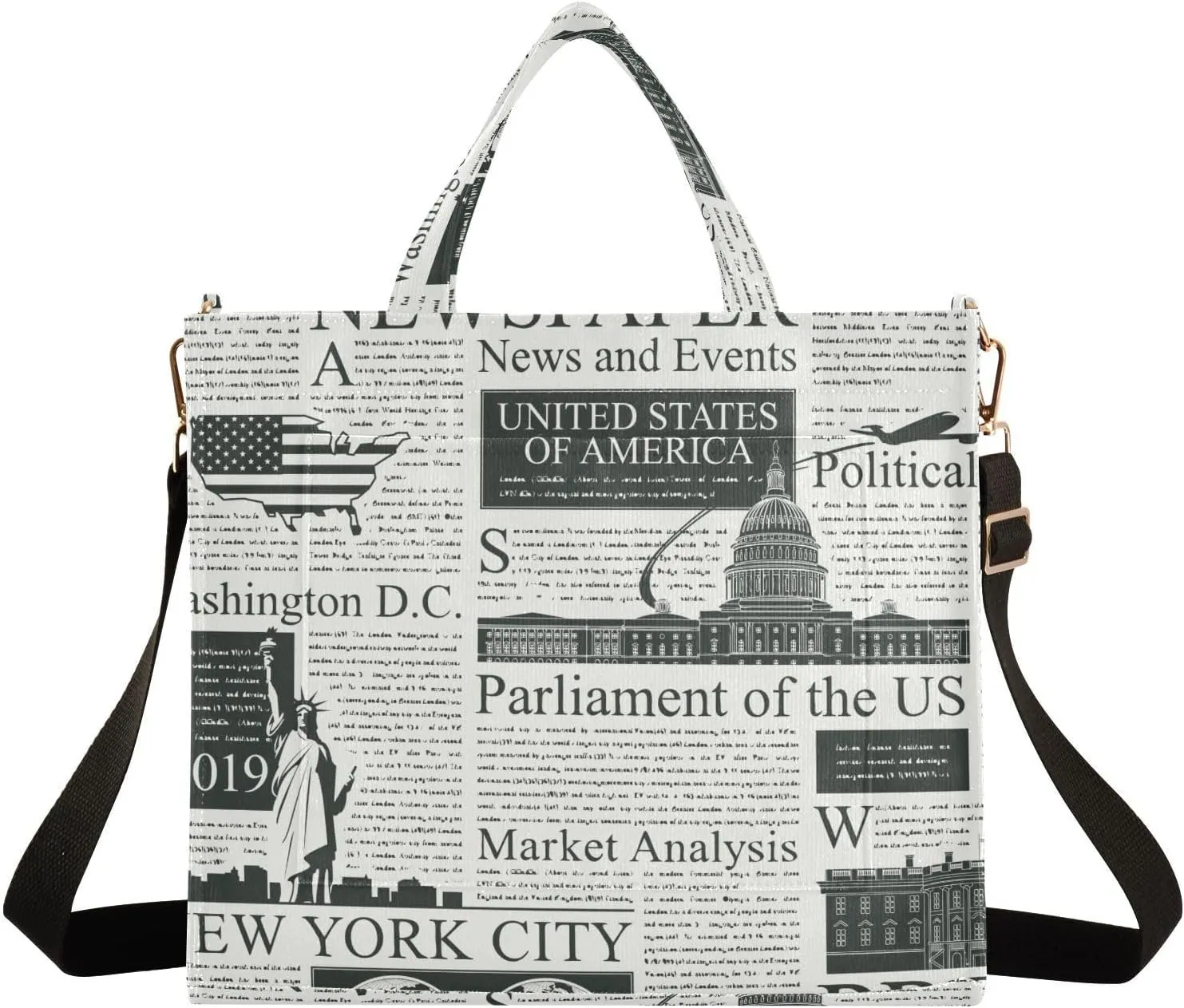Corduroy Handbags for Women Tote Bags with Adjustable Strap American Newspapers Shoulder Bag Casual Crossbody Bag Ladies Handbags Tote Bag for School Work Travel Beach Shopping Bag