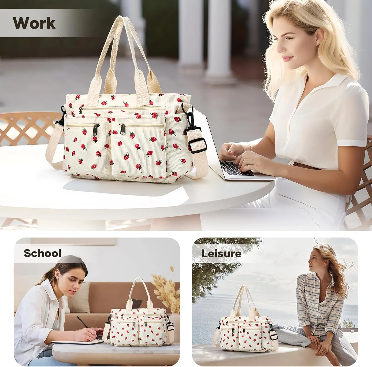 Corduroy Tote Bag for Women, Crossbody Bags, Mutil Pockets Handbag Tote Bag for Travel, Work