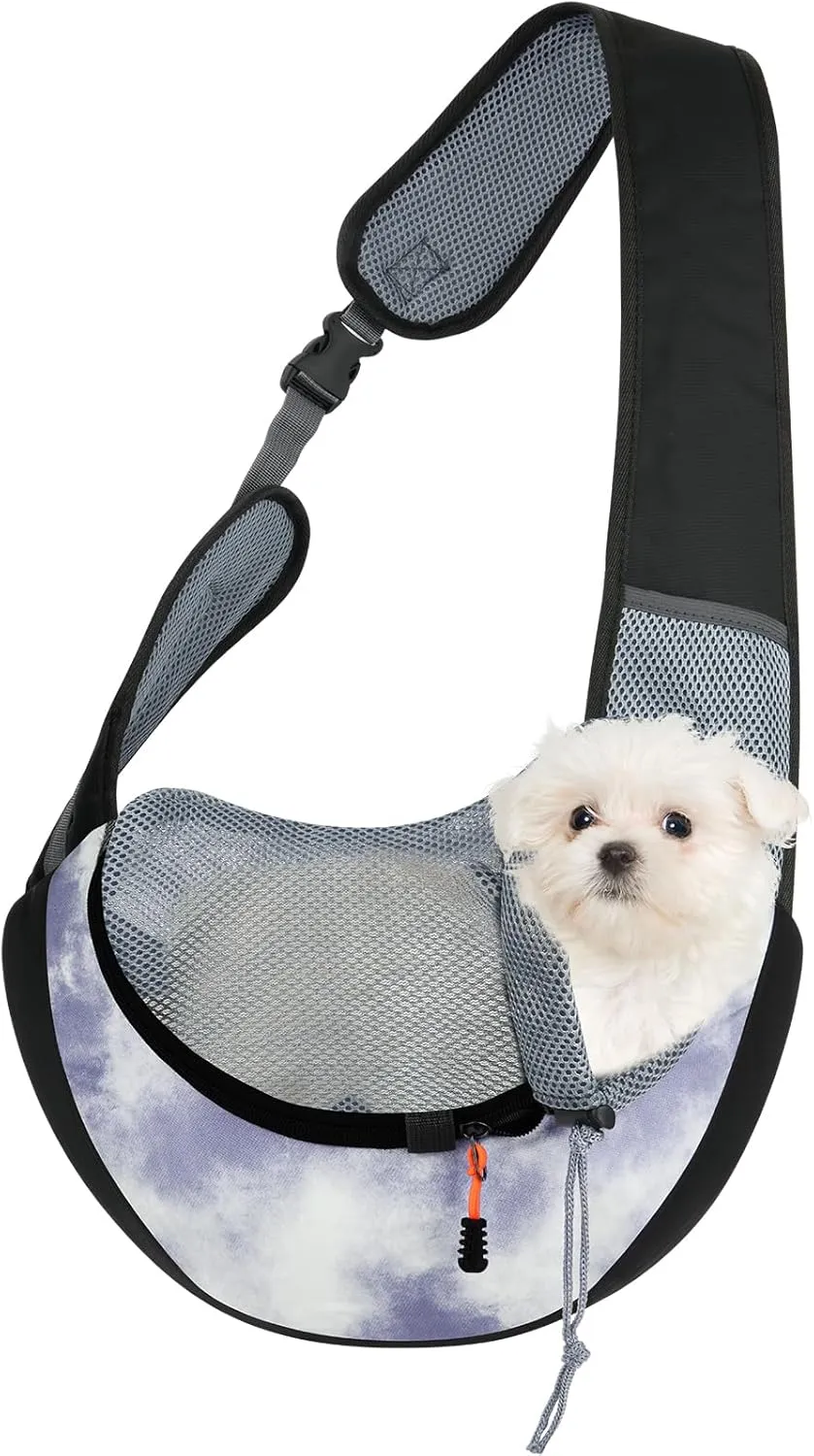 Cosmos Pet Dog Sling Carrier Breathable Mesh Pet Sling Bag Travel Pet Safe Carrier Hand Free Puppy Satchel with Padded Strap and Safety Rope for Small Dogs Cats Puppies to Outdoor Travel (Grey Blue)