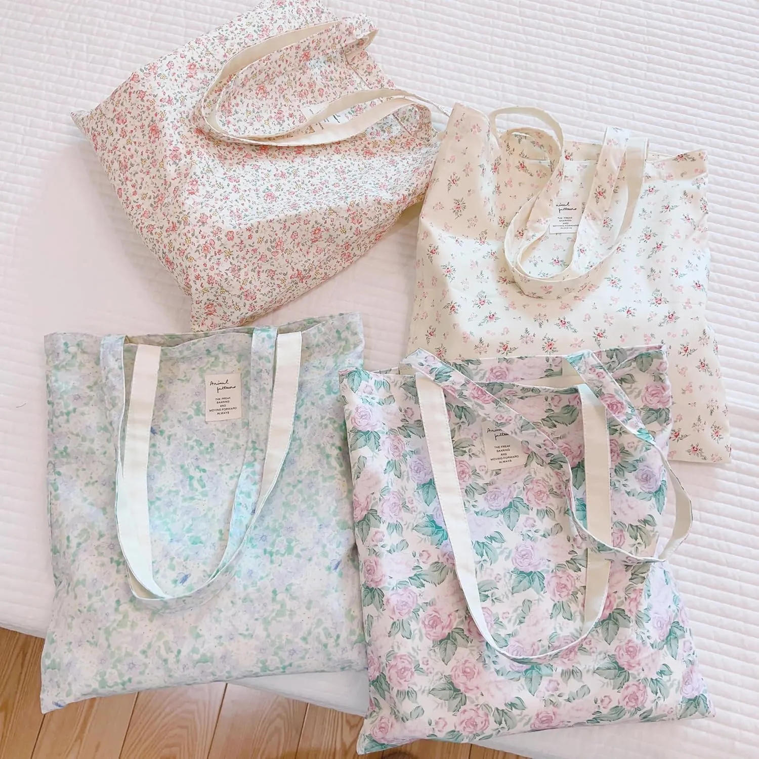 Cotton Canvas Tote Bag Reusable Soft Grocery Cloth Bag Floral Shoulder Bag for Beach Travel Shopping