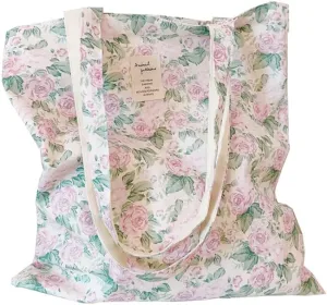 Cotton Canvas Tote Bag Reusable Soft Grocery Cloth Bag Floral Shoulder Bag for Beach Travel Shopping