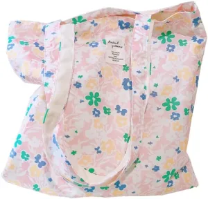 Cotton Canvas Tote Bag Reusable Soft Grocery Cloth Bag Floral Shoulder Bag for Beach Travel Shopping