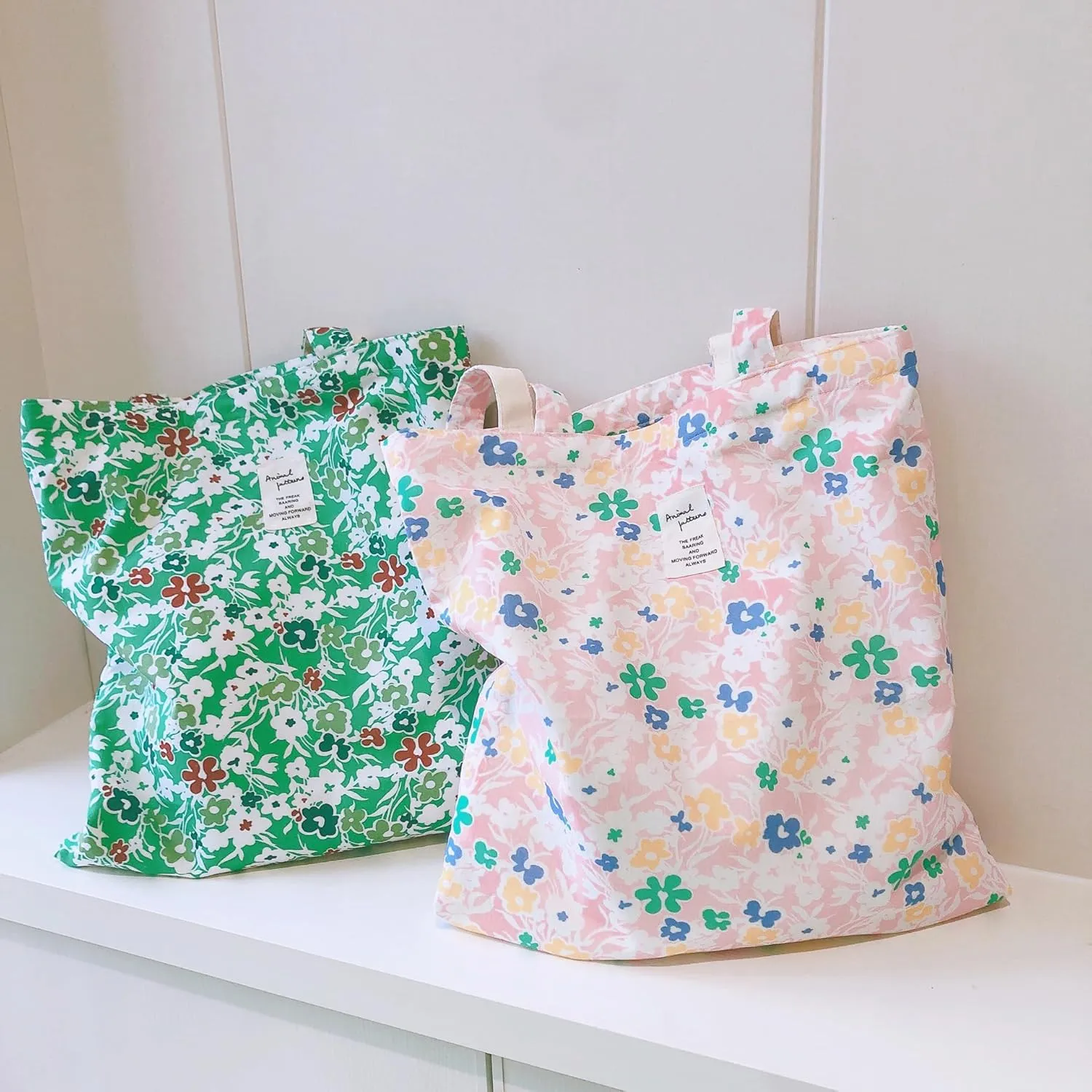 Cotton Canvas Tote Bag Reusable Soft Grocery Cloth Bag Floral Shoulder Bag for Beach Travel Shopping