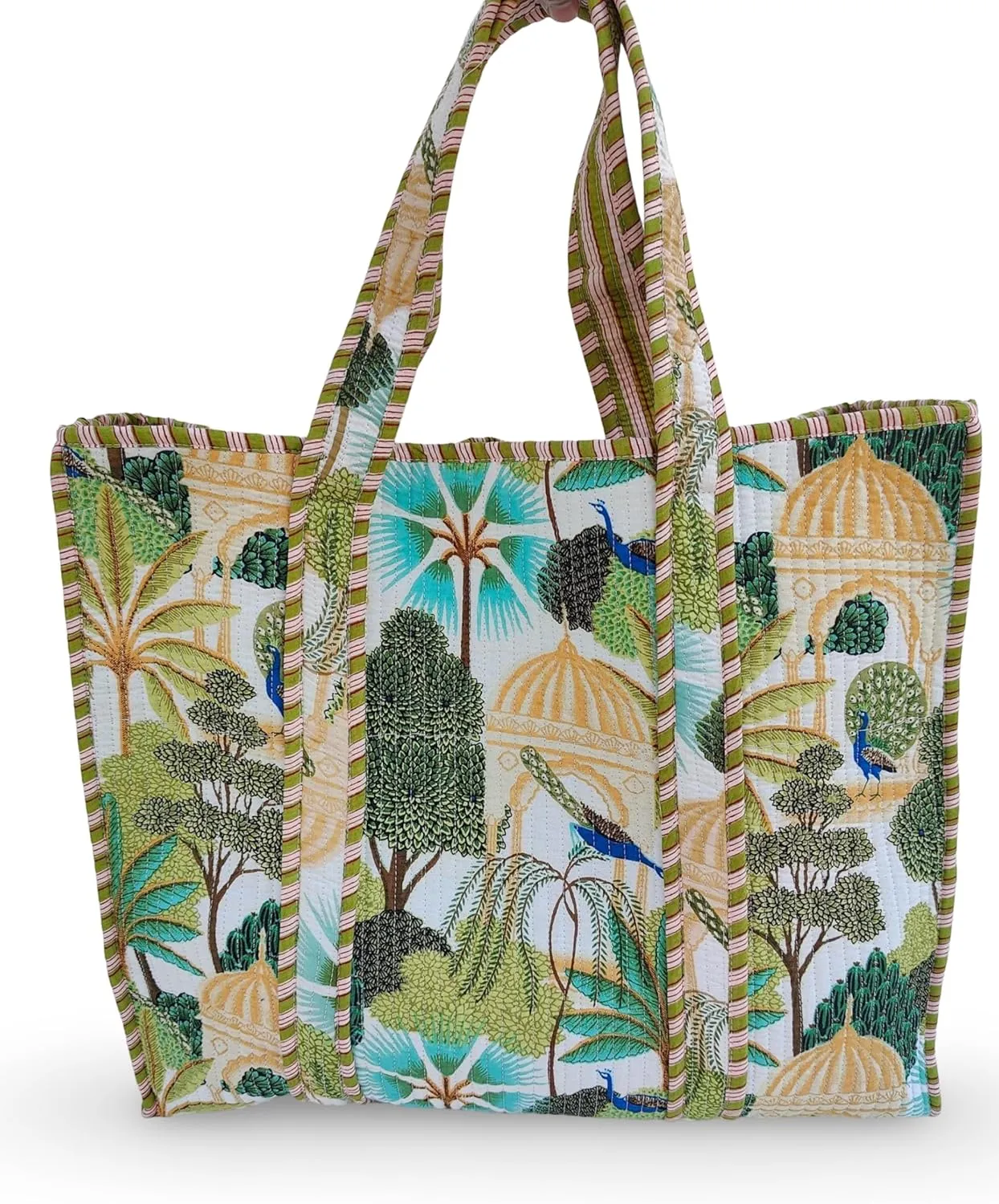Cotton Tiger Block Print Tote Bag, Indian Handmade Shopping Shoulder Bag, Unisex Market Daily Use