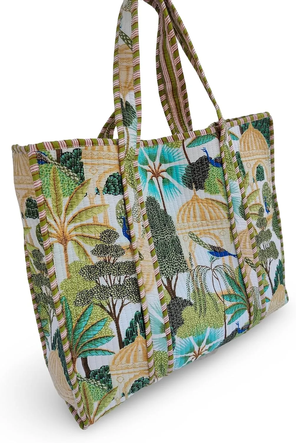 Cotton Tiger Block Print Tote Bag, Indian Handmade Shopping Shoulder Bag, Unisex Market Daily Use