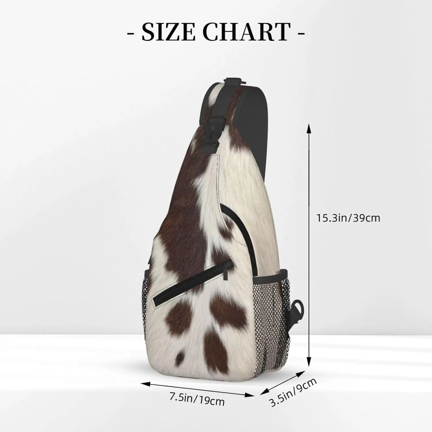 Cow Print Sling Bag for Women Crossbody Bag Brown White Cow Fur Texture Animal Skin Print Sling Backpack for Men Cute Farmhouse Cowhide Pattern Shoulder Bag Sports Travel Hiking Daypack