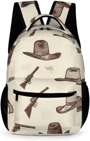 Cowboys Hats Guns Casual Backpack Travel Laptop Cute Basic Shoulder Bag for Work Women & Men