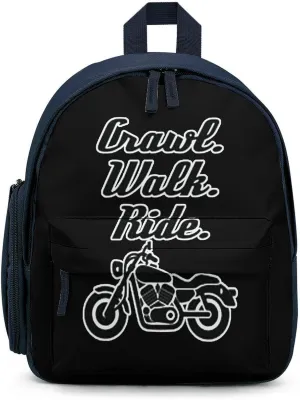 Crawl Walk Ride Motocycle Simple Backpack Lightweight Cute Printing Shoulder Bag Family Travel Blue-style
